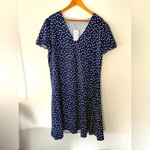 NWT 2XL Navy Short Sleeve Dress White Hearts and Polka Dots V Neck Casual